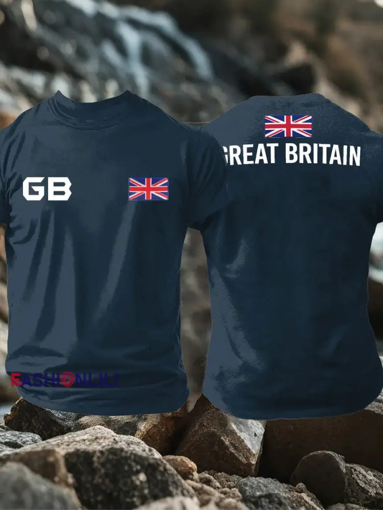 Men’s UK Flag Pride Patriotic Printed T-shirt Navy Blue / S