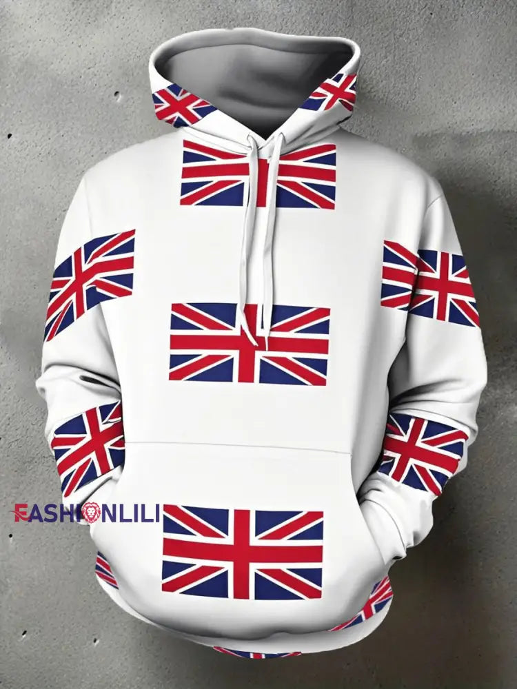 Men’s UK Flag Print Casual Hoodie White / S