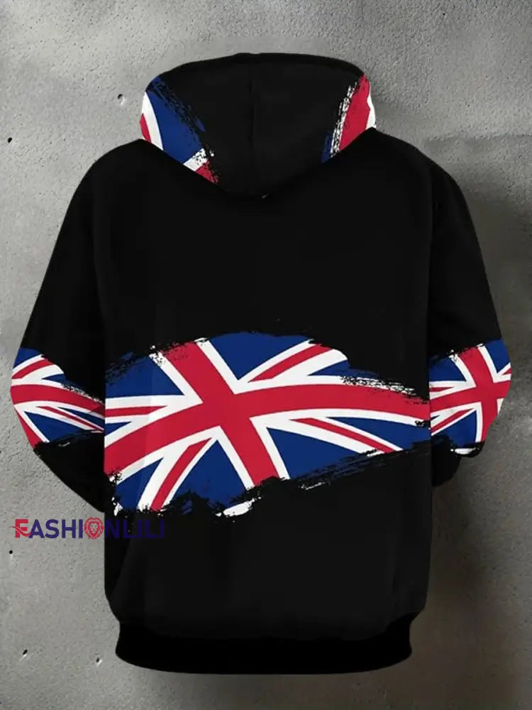 Men’s UK Flag Print Casual Pocket Hoodie