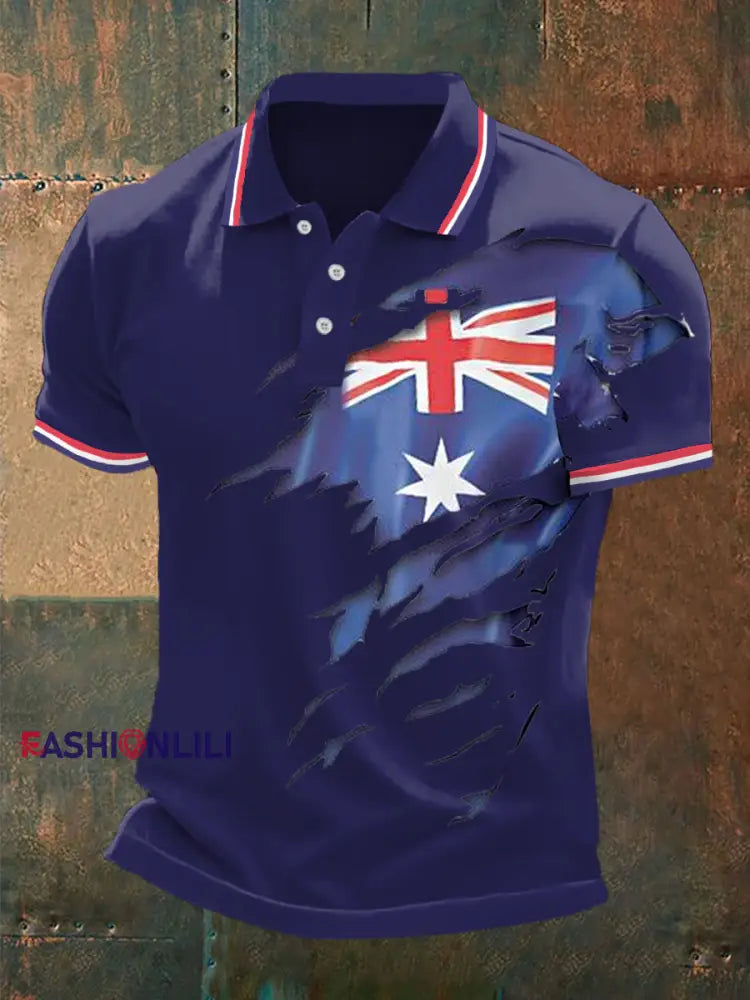 Men’s UK Flag Print Casual Polo Blue / S