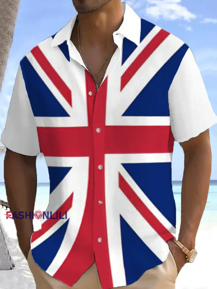 Men’s UK Flag Print Casual Shirt White / S