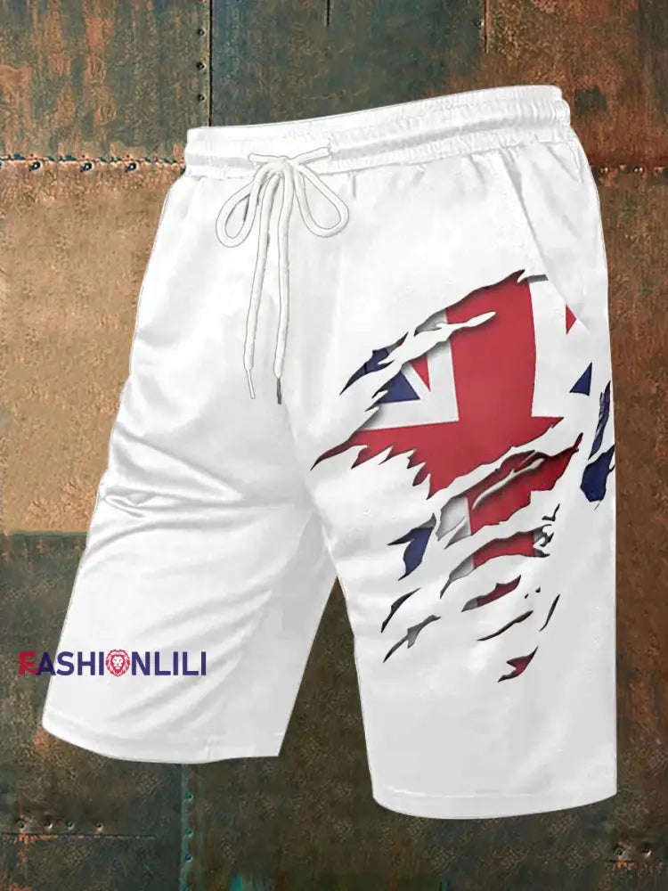 Men’s UK Flag Print Casual Shorts White / S