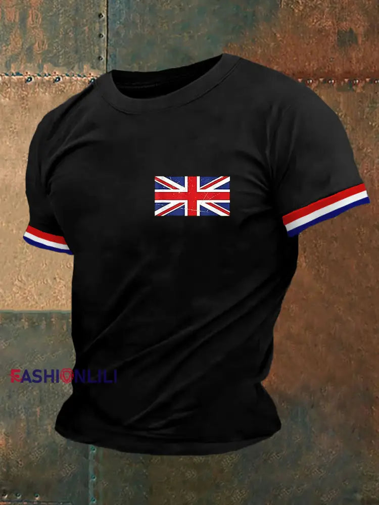 Men’s UK Flag Print Casual Tee Black / S
