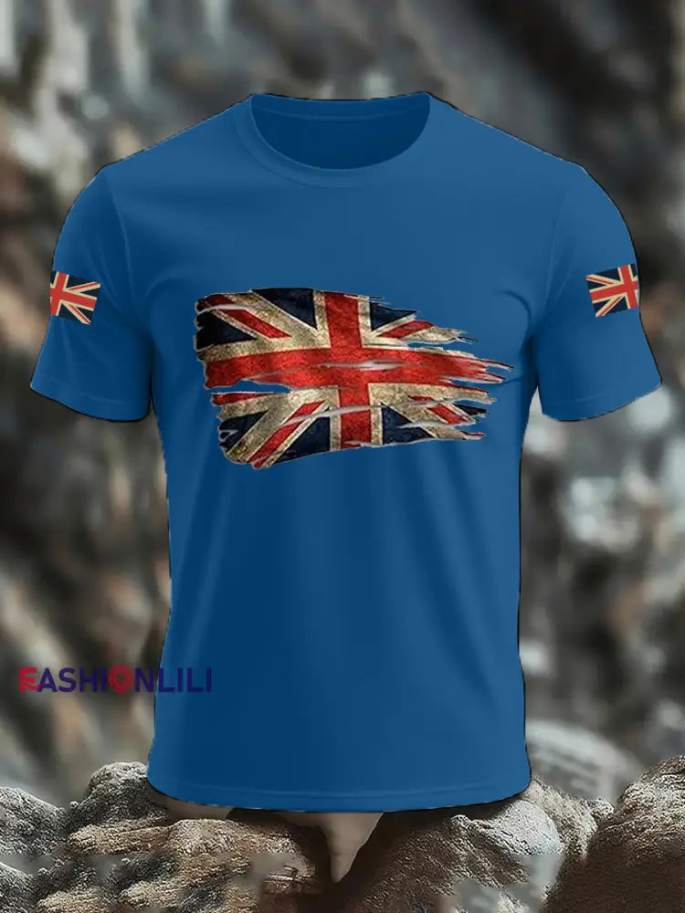 Men’s UK Flag Print Casual Tee Blue / S