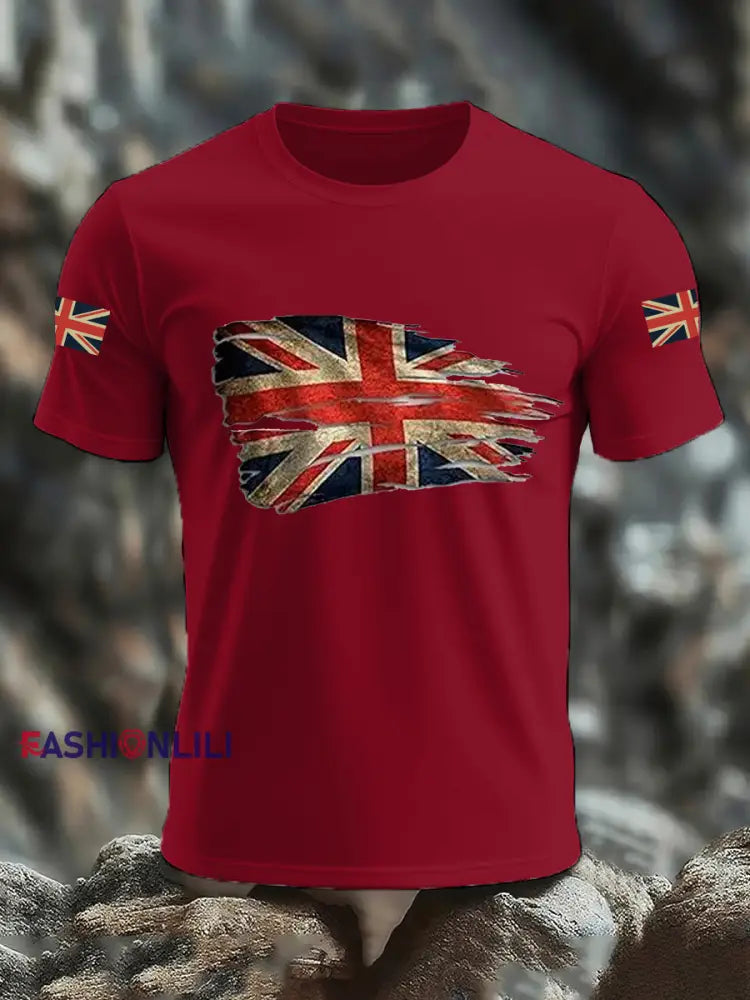 Men’s UK Flag Print Casual Tee Deep Red / S