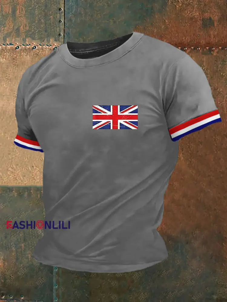 Men’s UK Flag Print Casual Tee Gray / S