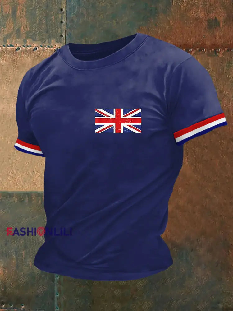 Men’s UK Flag Print Casual Tee Navy Blue / S