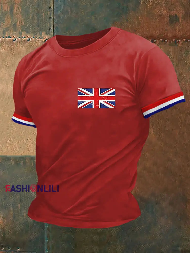 Men’s UK Flag Print Casual Tee Red / S