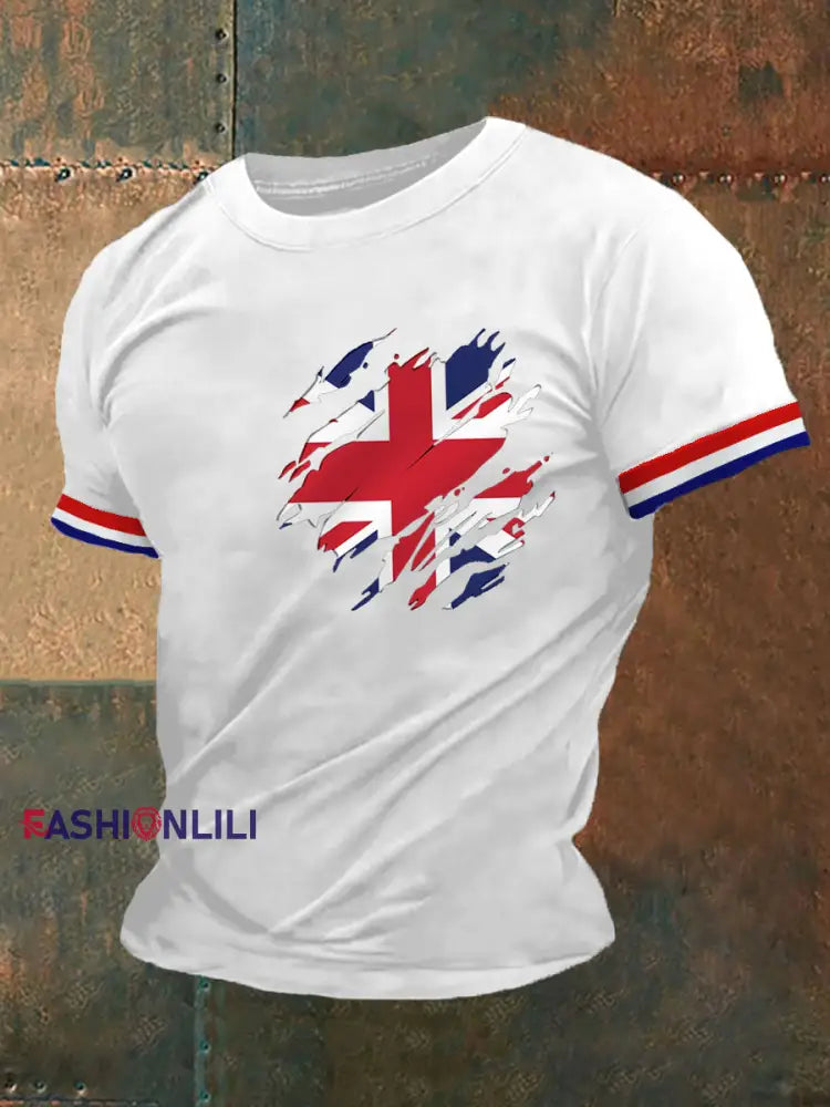 Men’s UK Flag Print Casual Tee White / S