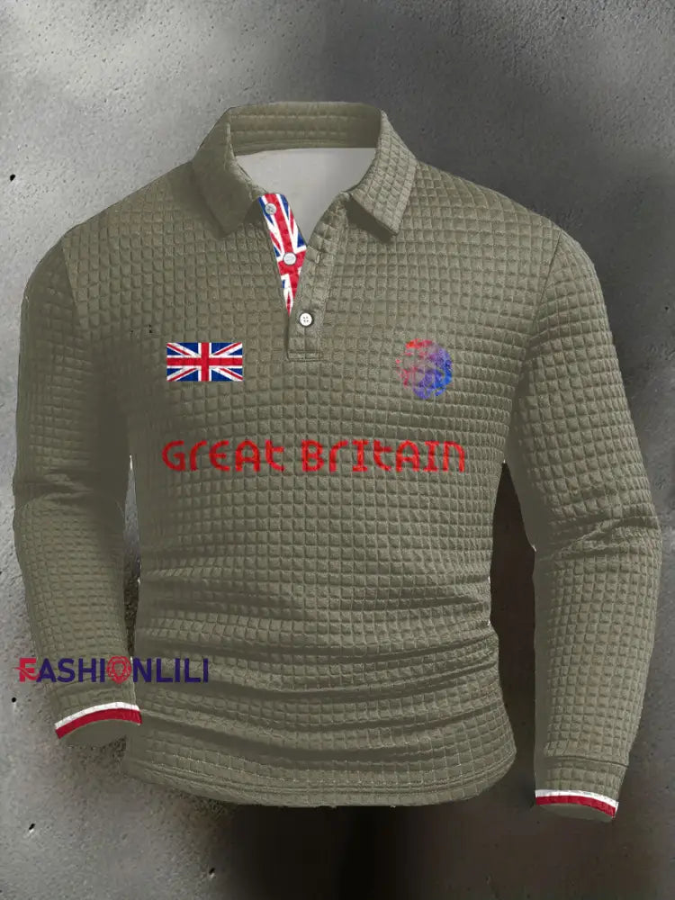 Men’s UK Flag Printed Casual Tops Army Green / S