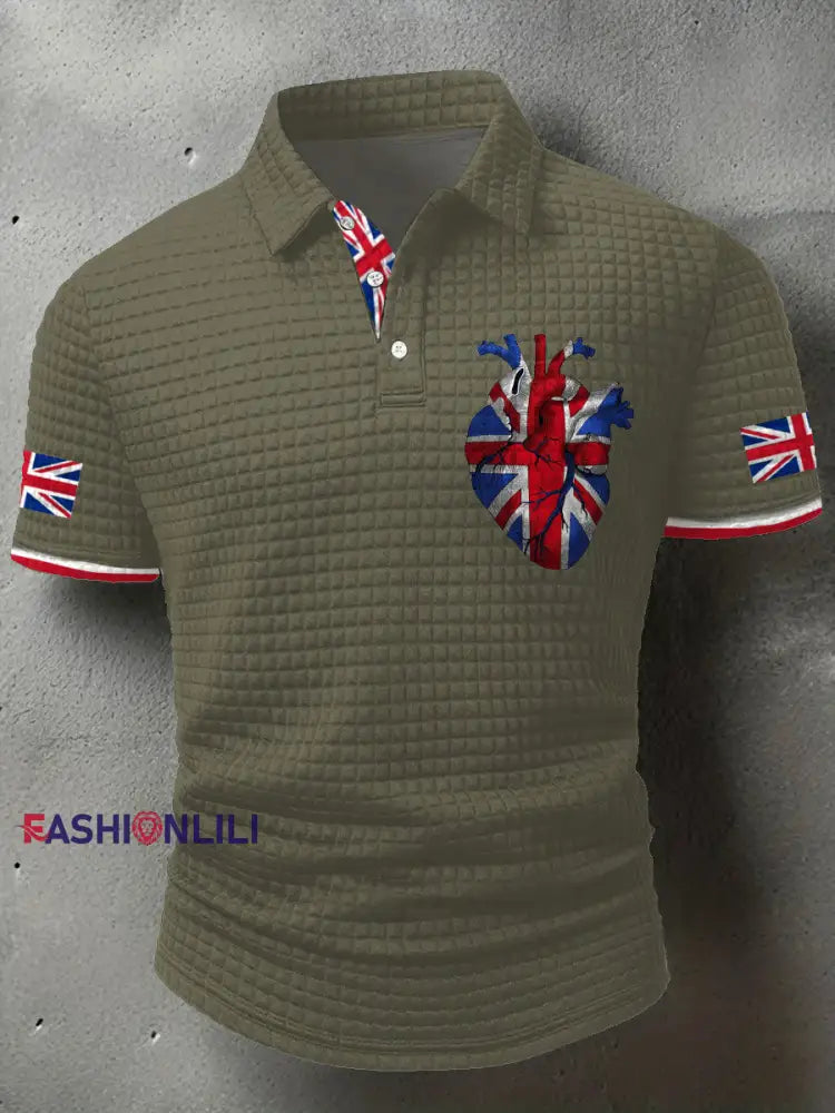 Men’s UK Flag Printed Casual Tops Army Green / S