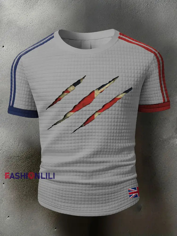 Men’s UK Flag Printed Casual Tops Light Gray / S