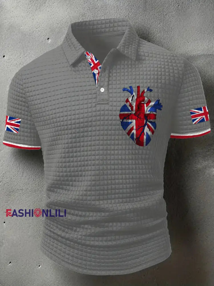 Men’s UK Flag Printed Casual Tops Light Gray / S