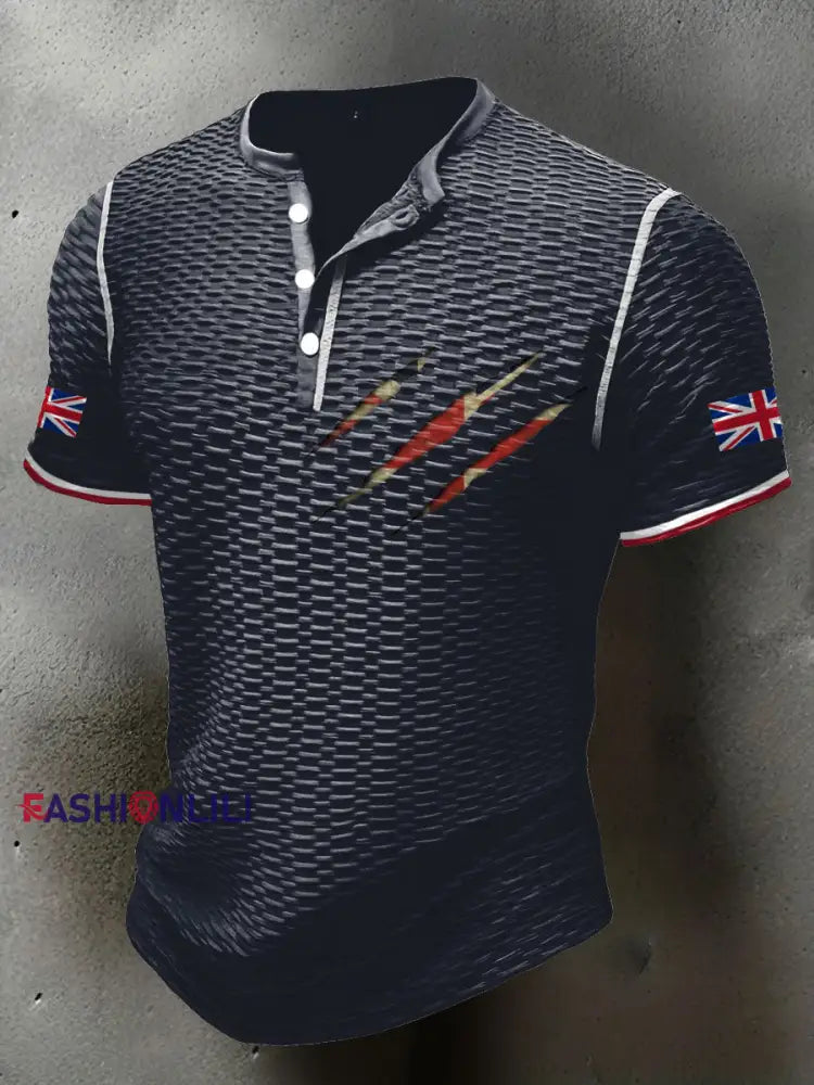 Men’s UK Flag Printed Casual Tops Navy Blue / S