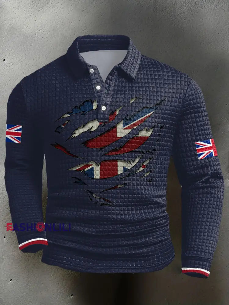 Men’s UK Flag Printed Casual Tops Navy Blue / S