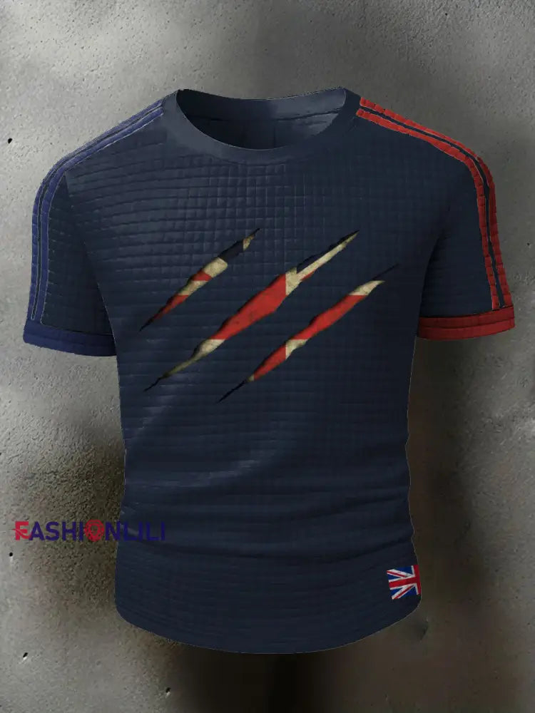 Men’s UK Flag Printed Casual Tops Navy Blue / S
