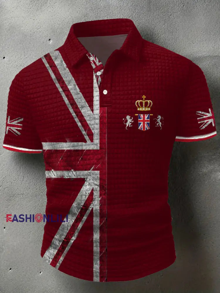Men’s UK Flag Printed Casual Tops Red / S