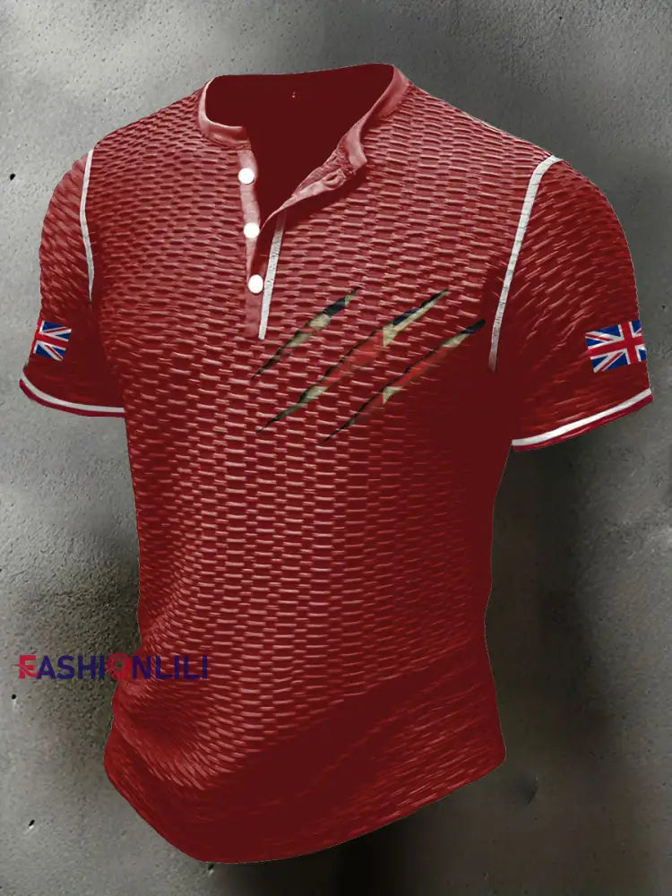 Men’s UK Flag Printed Casual Tops Red / S