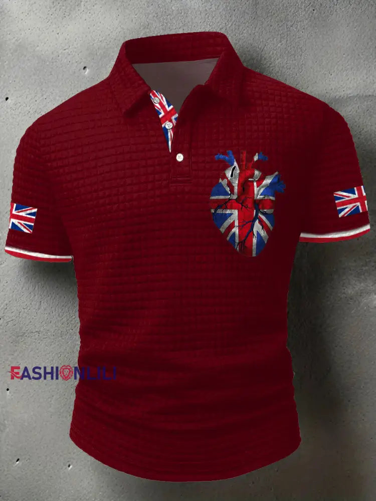 Men’s UK Flag Printed Casual Tops Red / S