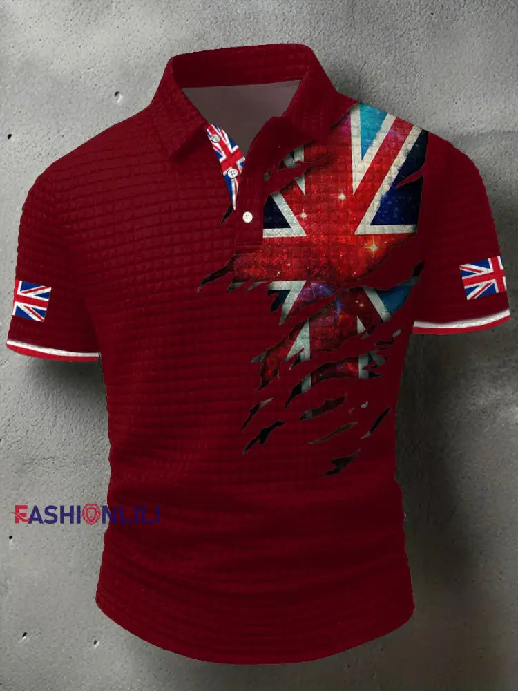 Men’s UK Flag Printed Casual Tops Red / S