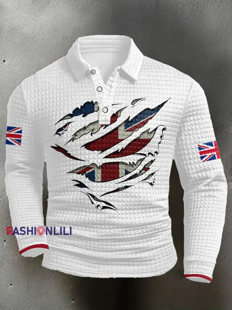 Men’s UK Flag Printed Casual Tops White / S