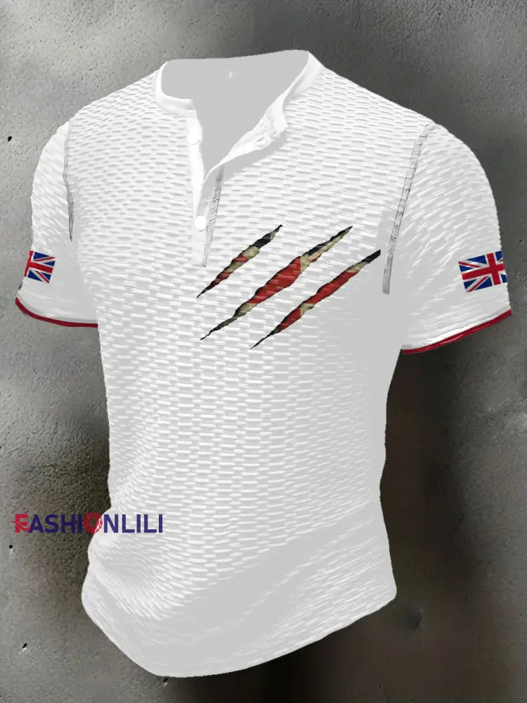 Men’s UK Flag Printed Casual Tops White / S