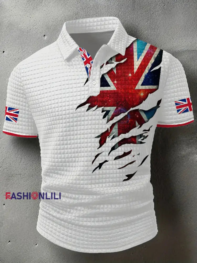 Men’s UK Flag Printed Casual Tops White / S