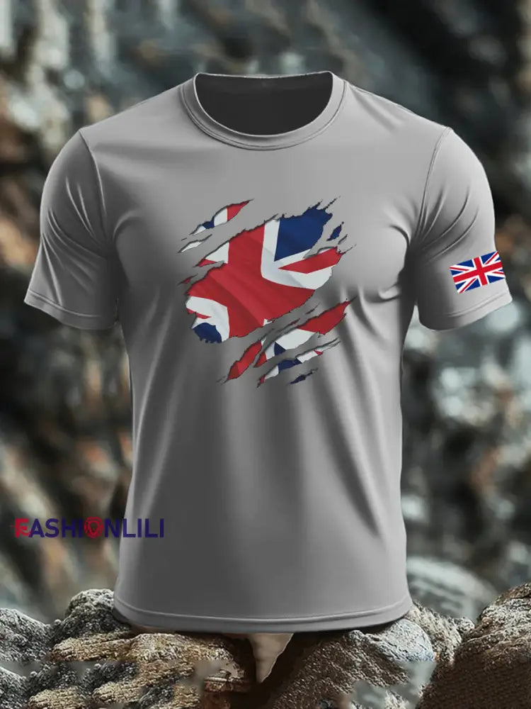 Men’s UK Flag Printed T-shirt Gray / S