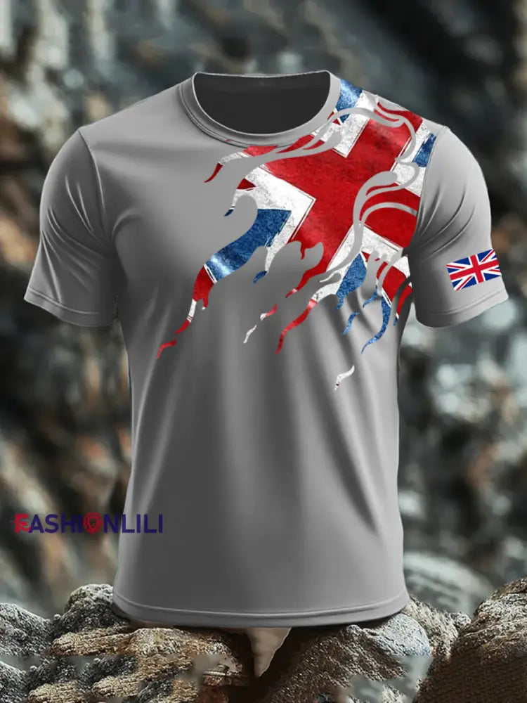 Men’s UK Flag Printed T-shirt Gray / S