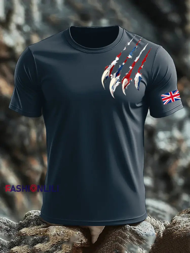 Men’s UK Flag Printed T-shirt Navy Blue / S