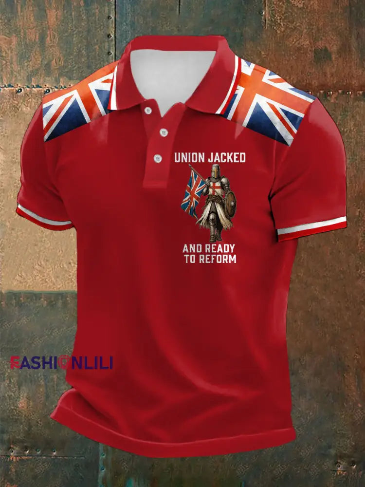 Men’s UK Flag Ready To Reform Printed Casual Tops Red / S