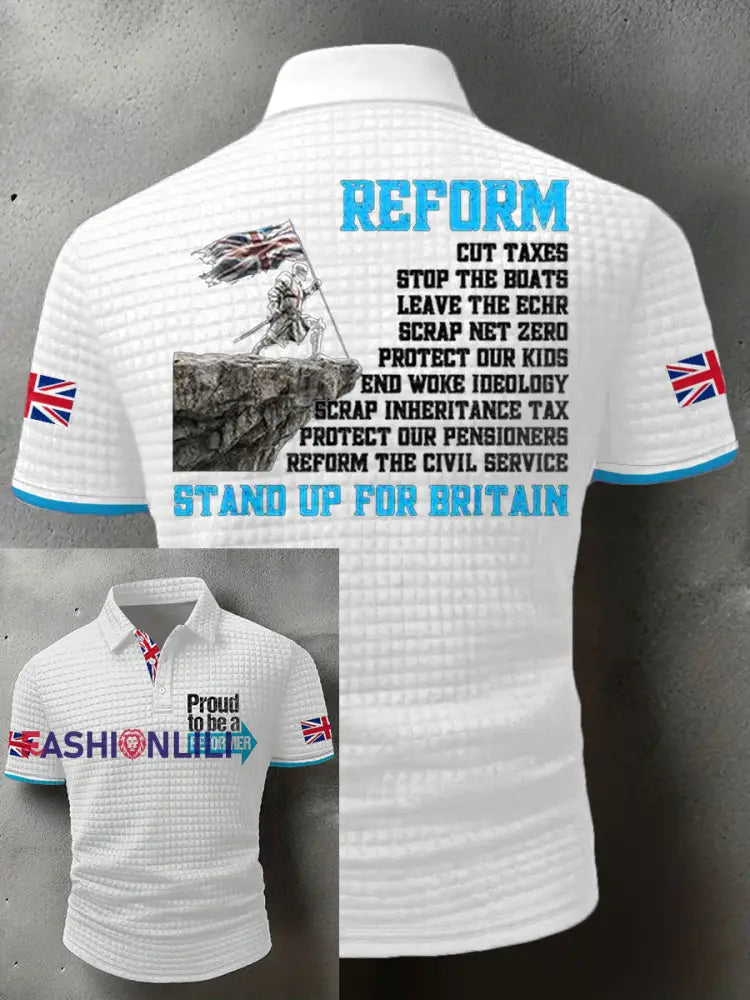 Men’s UK Flag Reform Printed Casual Tops White / S
