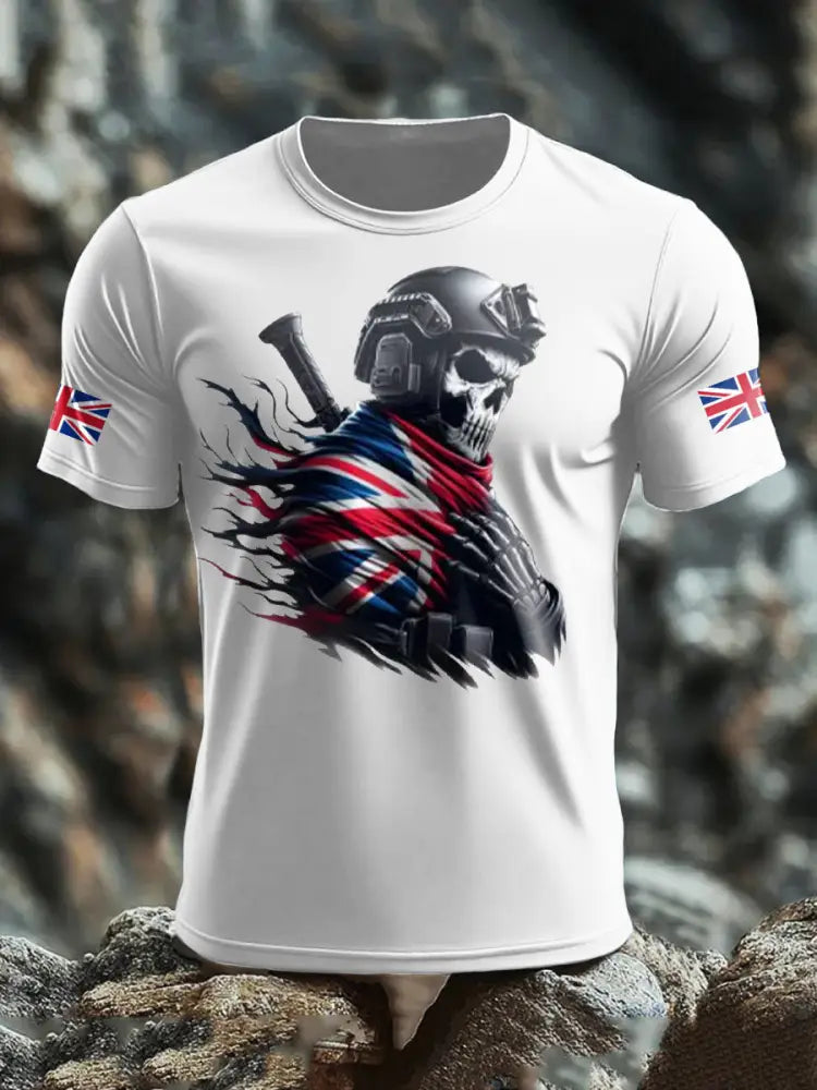 Men’s UK Flag Skull Printed T-shirt White / S