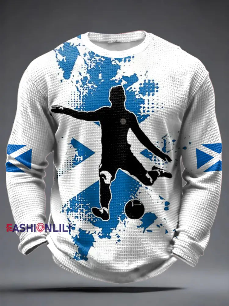 Men’s UK Football Lover Scotland Waffle Long Sleeve T-Shirt White / S