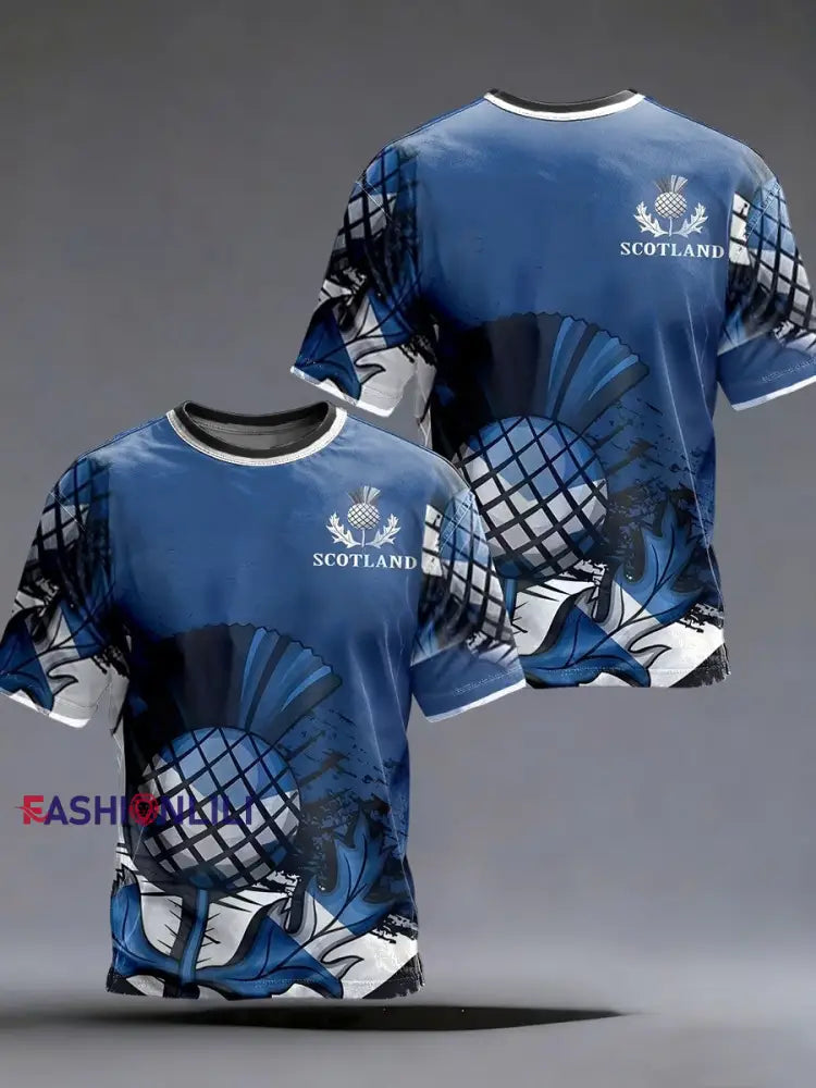 Men’s UK Football Lover Scotland We’ll Be Coming 2026 Printed Short-Sleeved T-Shirt Blue / S