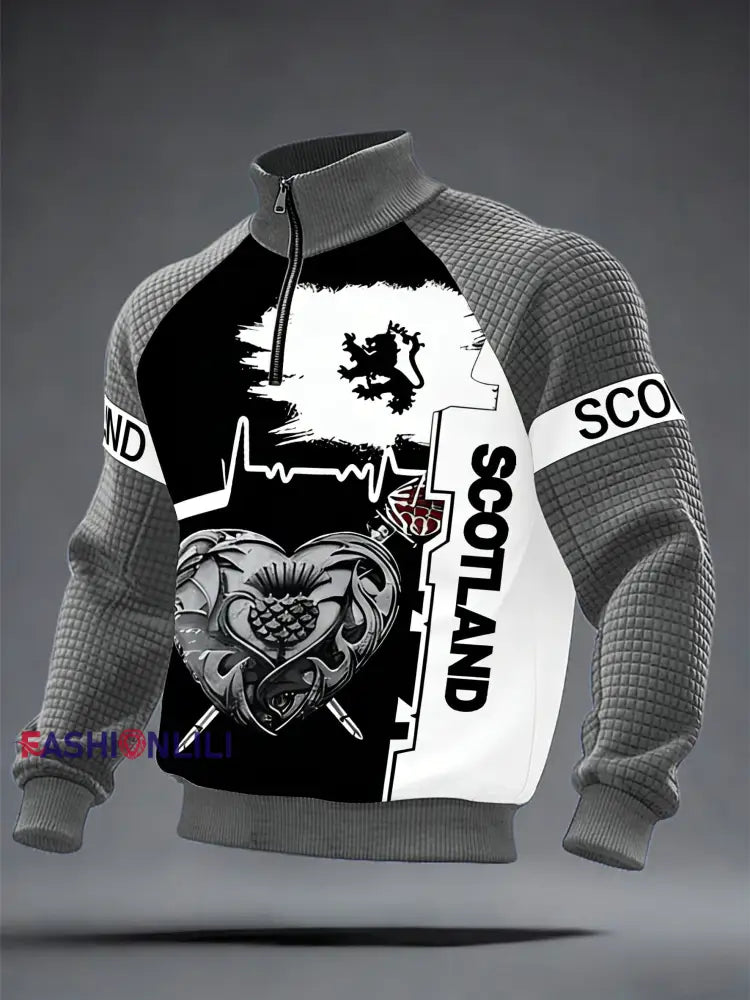 Men’s UK Football Lover Scotland We’ll Be Coming 2026 Printed Zip-Up Hoodie Gray / S