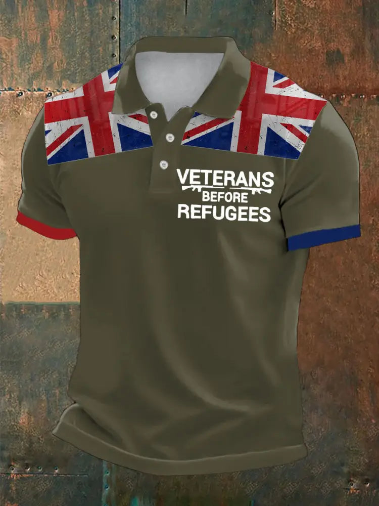 Men’s UK Immigration Veterans Before Refugees Printed Casual Tops Army Green / S