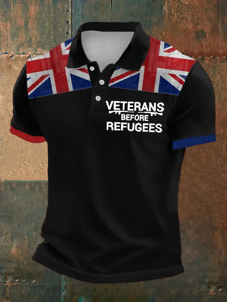Men’s UK Immigration Veterans Before Refugees Printed Casual Tops Black / S
