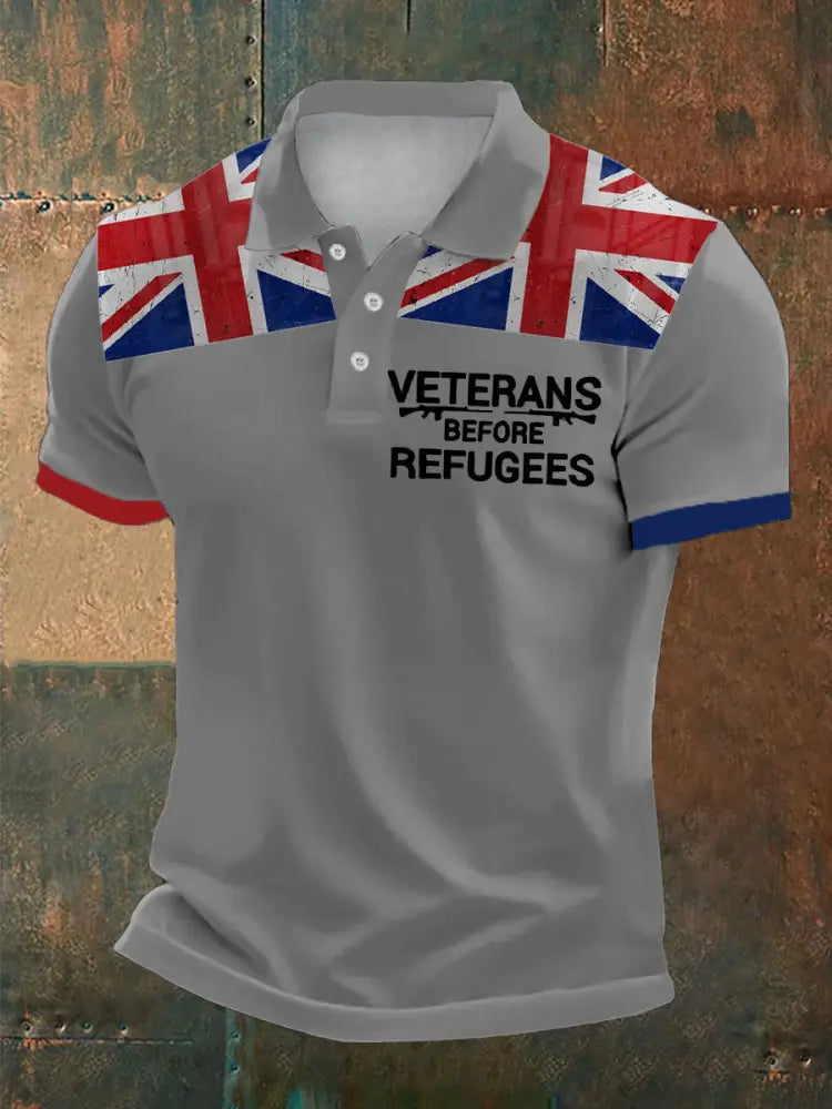 Men’s UK Immigration Veterans Before Refugees Printed Casual Tops Light Gray / S