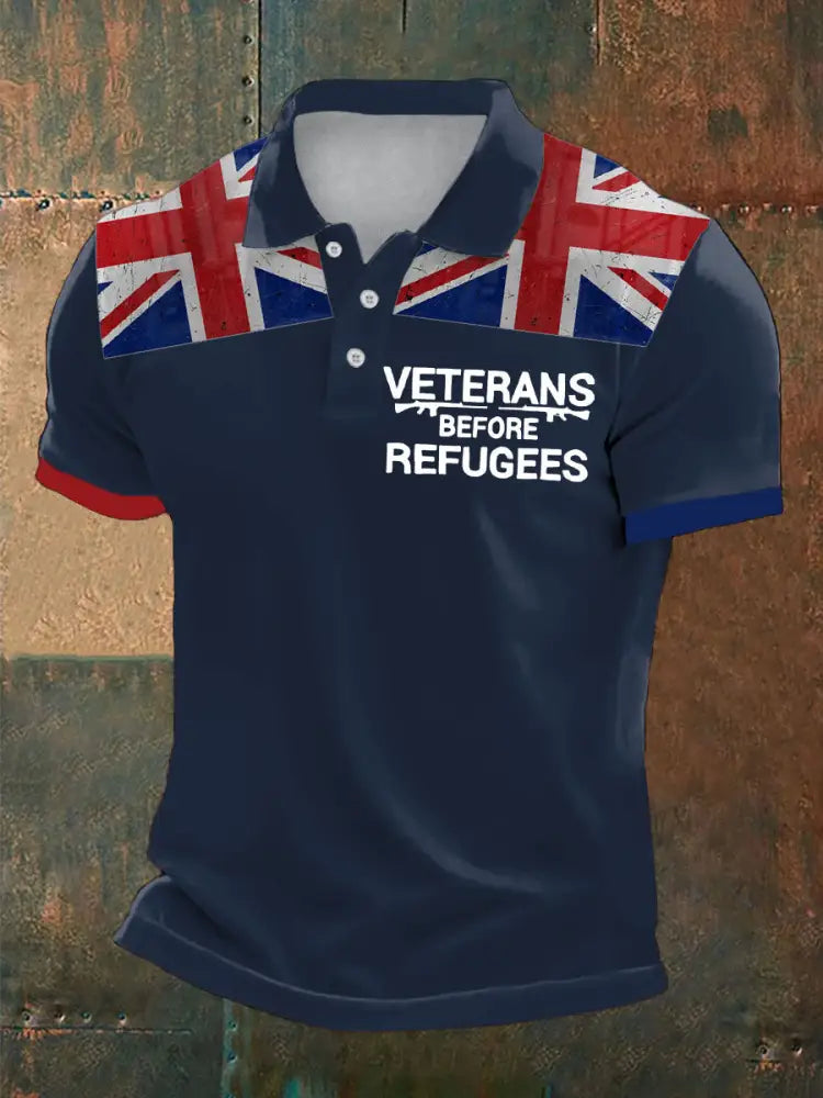 Men’s UK Immigration Veterans Before Refugees Printed Casual Tops Navy Blue / S