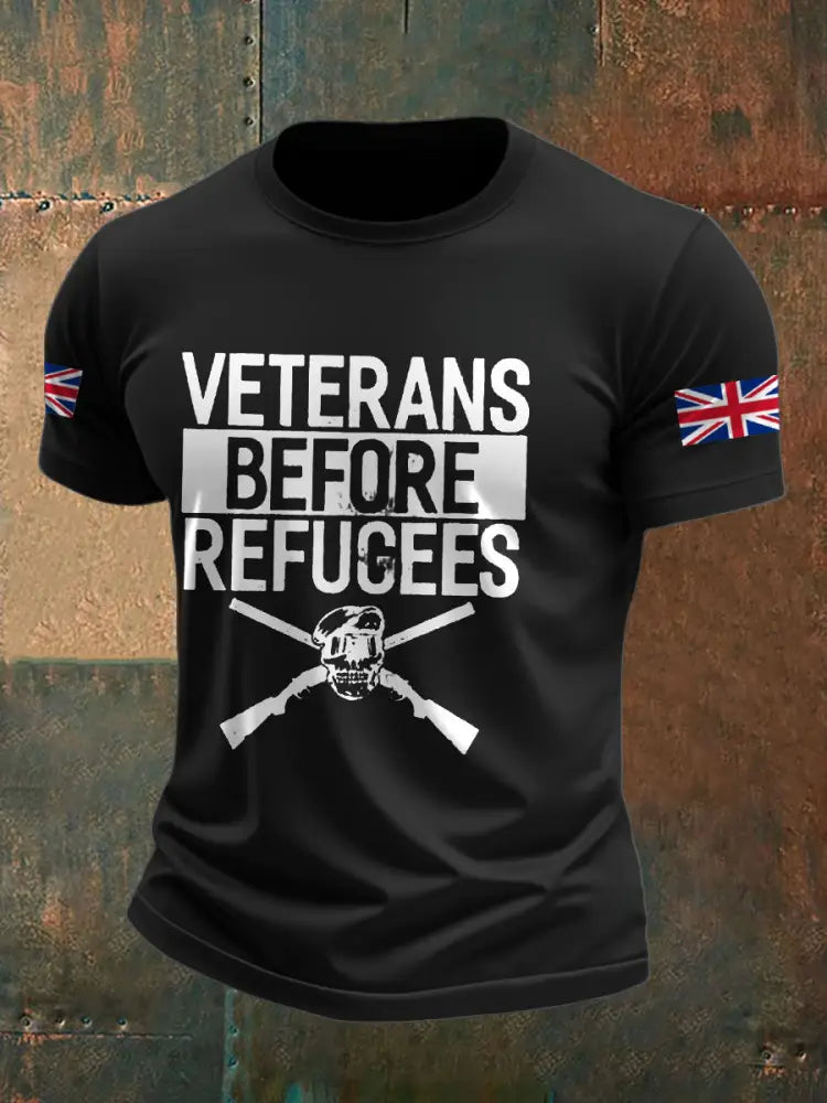 Men’s UK Immigration Veterans Before Refugees Printed T-shirt Black / S