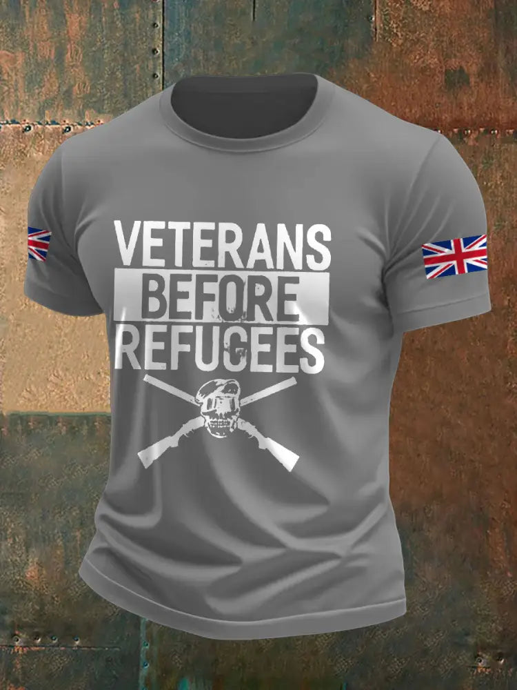 Men’s UK Immigration Veterans Before Refugees Printed T-shirt Light Gray / S