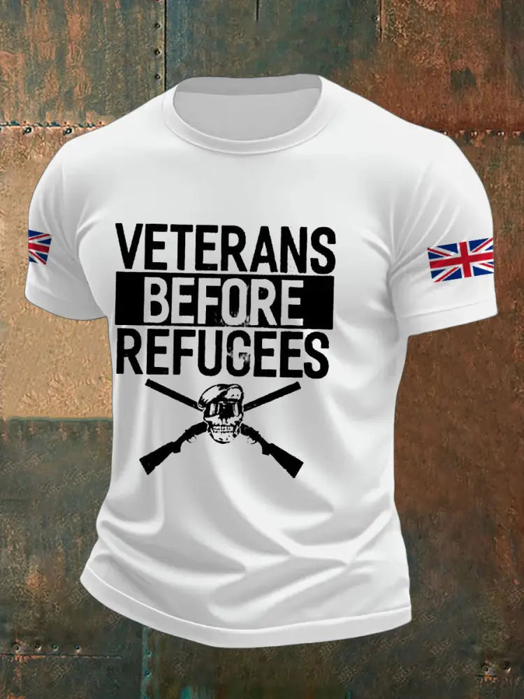 Men’s UK Immigration Veterans Before Refugees Printed T-shirt White / S