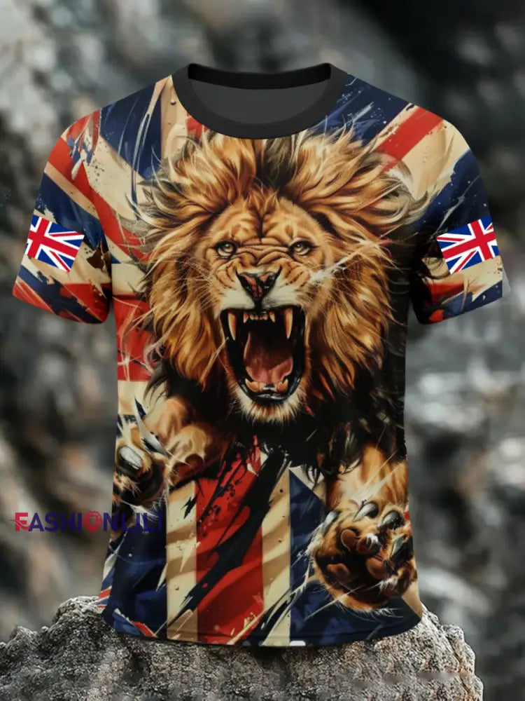 Men’s UK Lion Flag Printed T-shirt Black / S