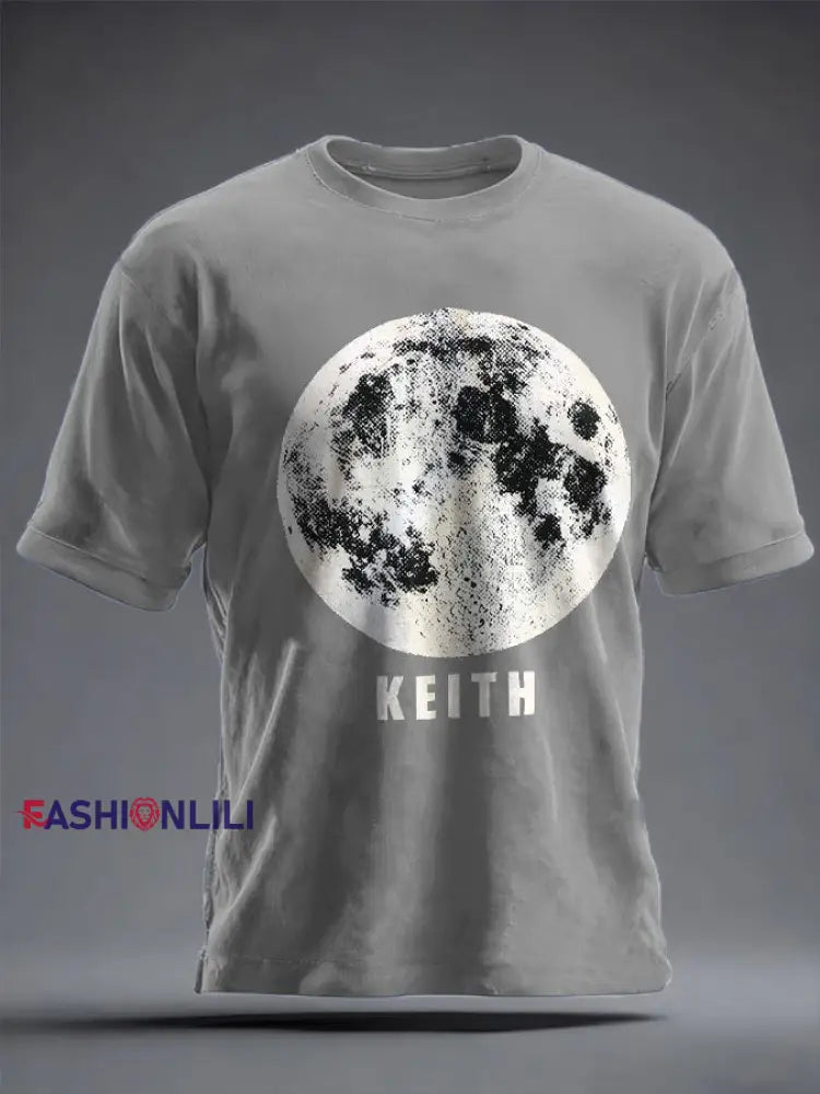 Men’s UK Mod Music Lover Moon Printed T-shirt Light Gray / S