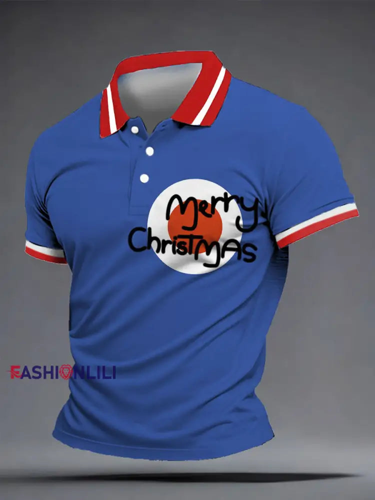Men’s UK Mods Music Lover Christmas Printed Casual Tops Royal Blue / S