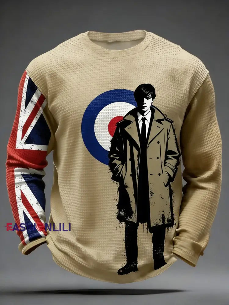 Men’s UK Mods Music Lover Waffle Long-Sleeve Top Khaki / S