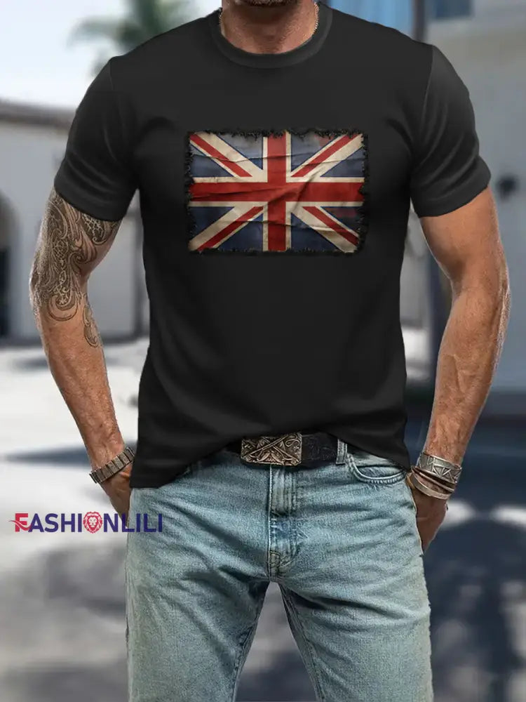 Men’s UK Patriotic Flag Printed T-shirt Black / S