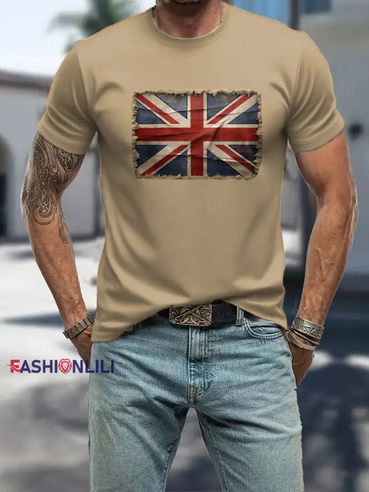 Men’s UK Patriotic Flag Printed T-shirt Khaki / S