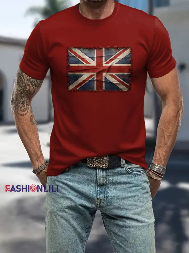 Men’s UK Patriotic Flag Printed T-shirt Red / S